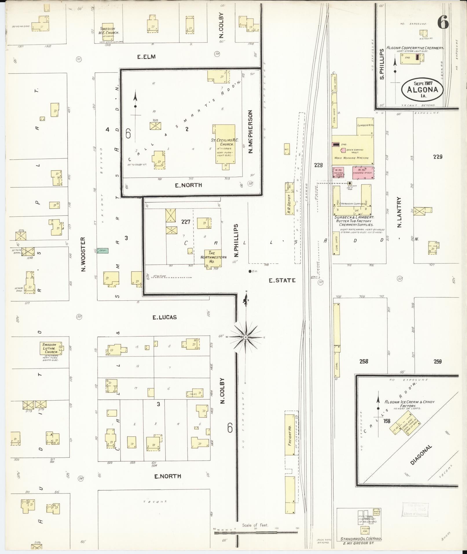 Sanborn Fire Insurance Map from Algona, Kossuth County, Iowa (1907), Sheet #0006 - Historic Sanborn Fire Insurance Map Print