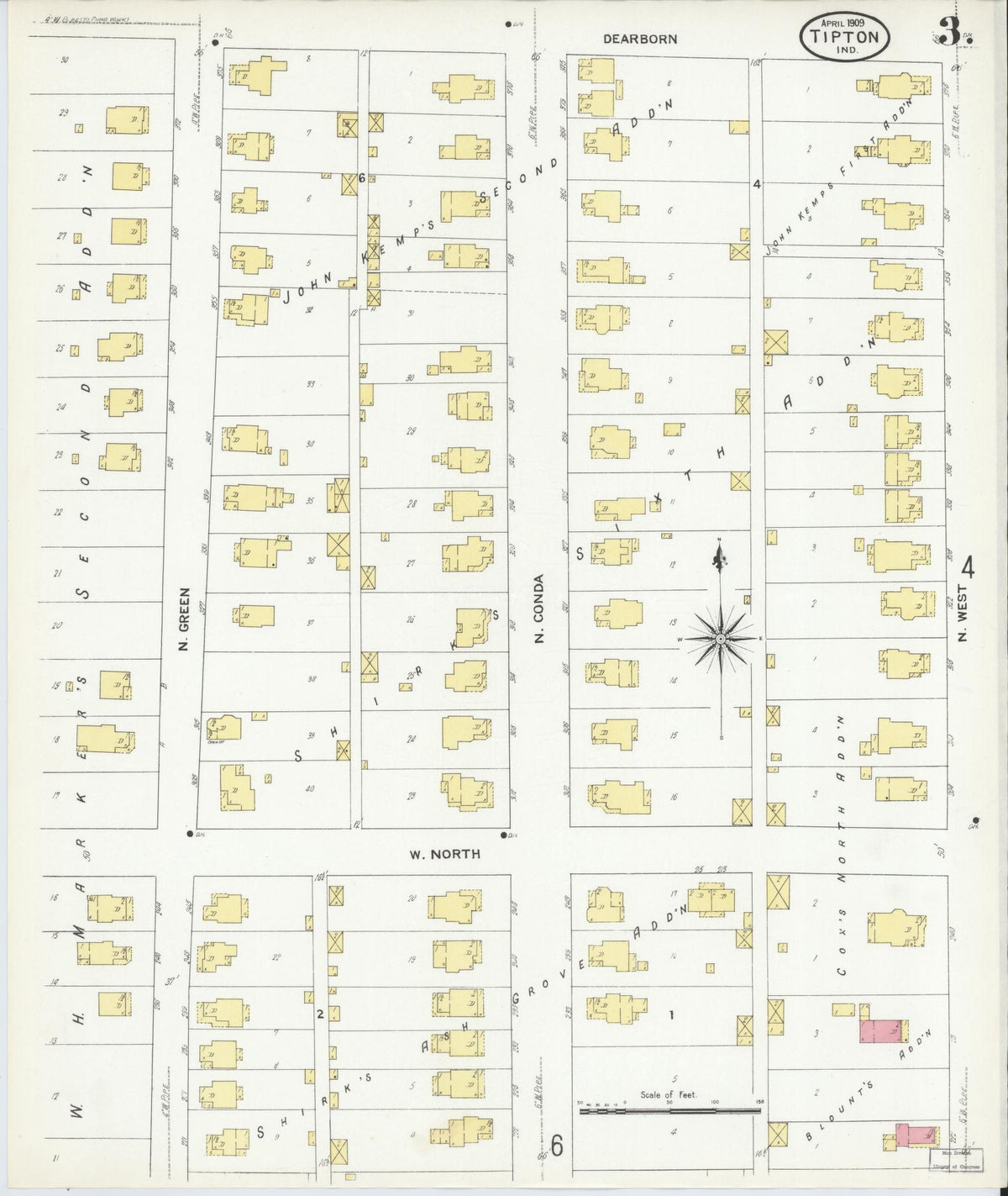 Sanborn Fire Insurance Map from Tipton, Tipton County, Indiana (1909), Sheet #0003 - Historic Sanborn Fire Insurance Map Print, vintage old map wall art, antique decor, genealogy gift, Indiana Indiana map