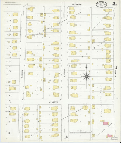Sanborn Fire Insurance Map from Tipton, Tipton County, Indiana (1909), Sheet #0003 - Historic Sanborn Fire Insurance Map Print, vintage old map wall art, antique decor, genealogy gift, Indiana Indiana map