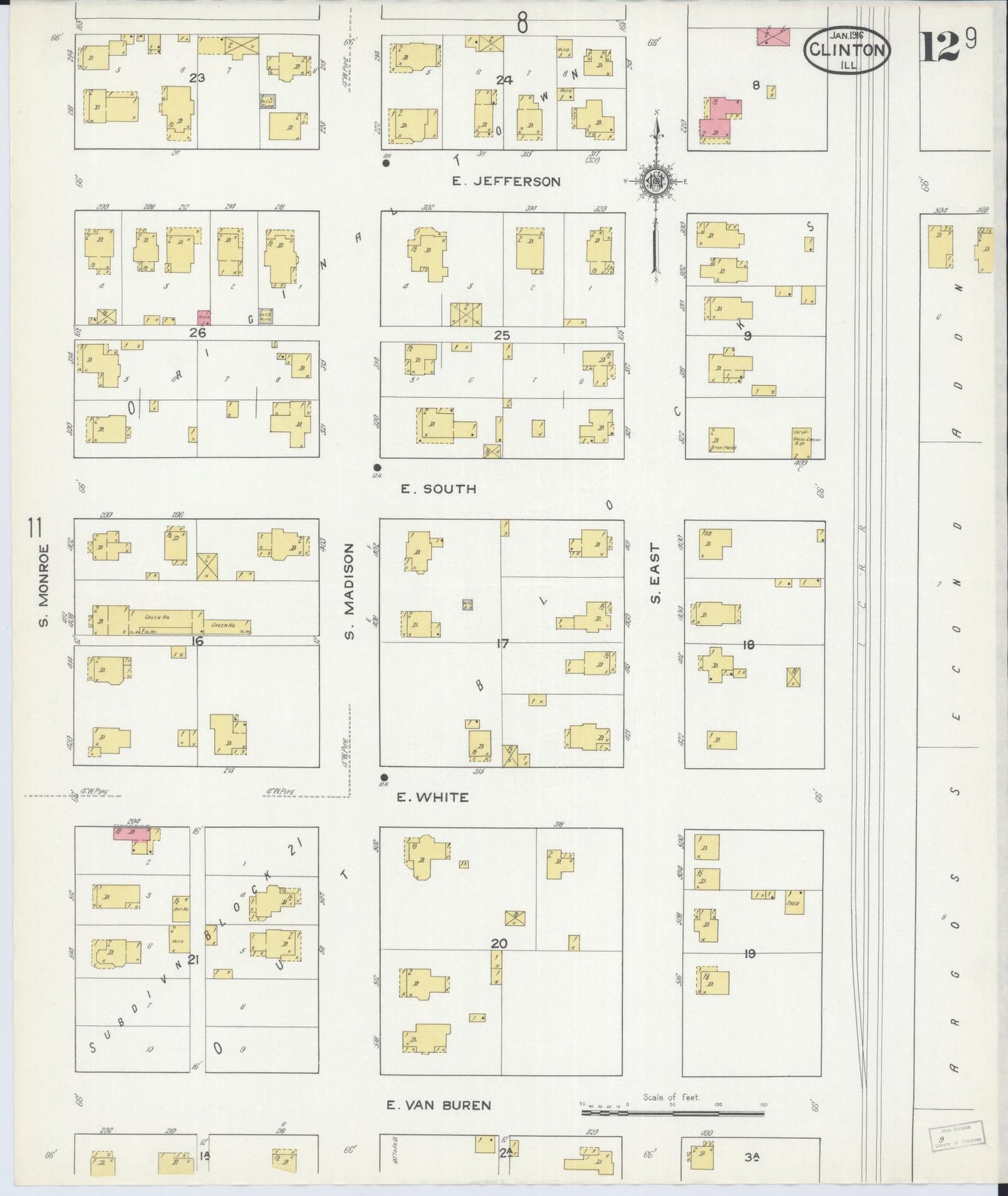 Sanborn Fire Insurance Map from Clinton, De Witt County, Illinois (1916), Sheet #0012 - Complete Map Set gallery image, historic Sanborn map, vintage wall art, Illinois Illinois