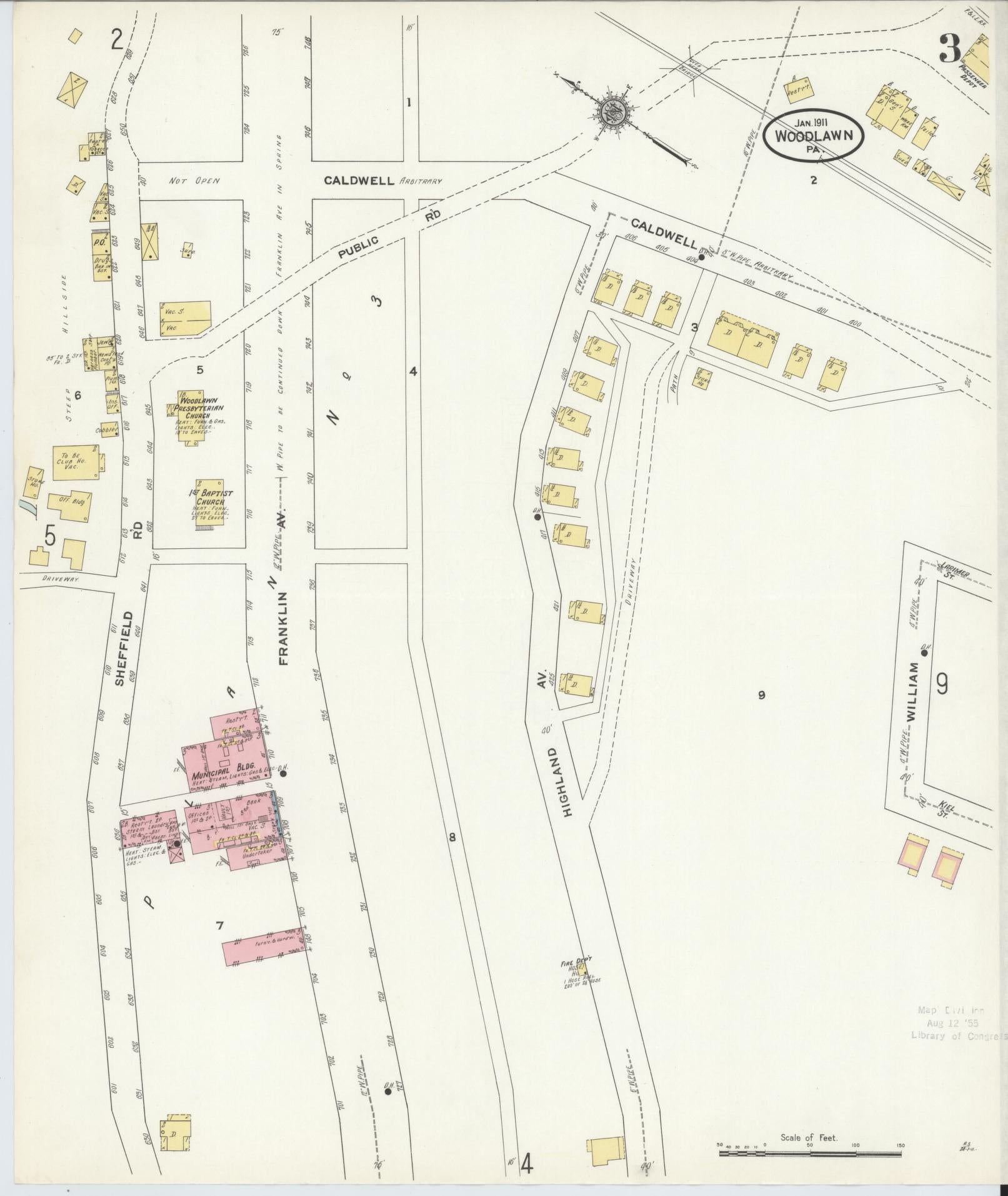 Sanborn Fire Insurance Map from Woodlawn, Beaver County, Pennsylvania (1911), Sheet #0003 - Complete Map Set gallery image, historic Sanborn map, vintage wall art, Pennsylvania Pennsylvania