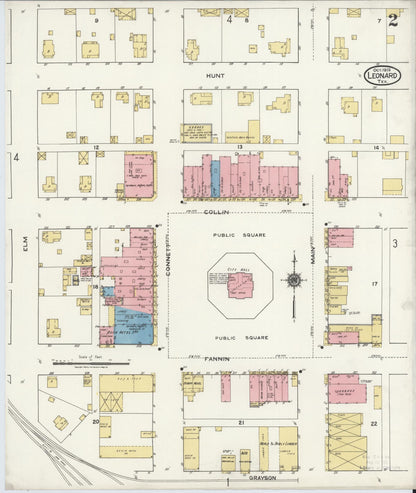 Sanborn Fire Insurance Map from Leonard, Fannin County, Texas (1919), Sheet #0002 - Complete Map Set gallery image, historic Sanborn map, vintage wall art, Texas Texas