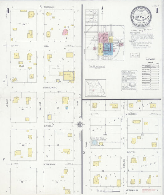 Sanborn Fire Insurance Map from Buffalo, Dallas County, Missouri (1931), Sheet #0001 - Historic Sanborn Fire Insurance Map Print, vintage old map wall art, antique decor, genealogy gift, Missouri Missouri map
