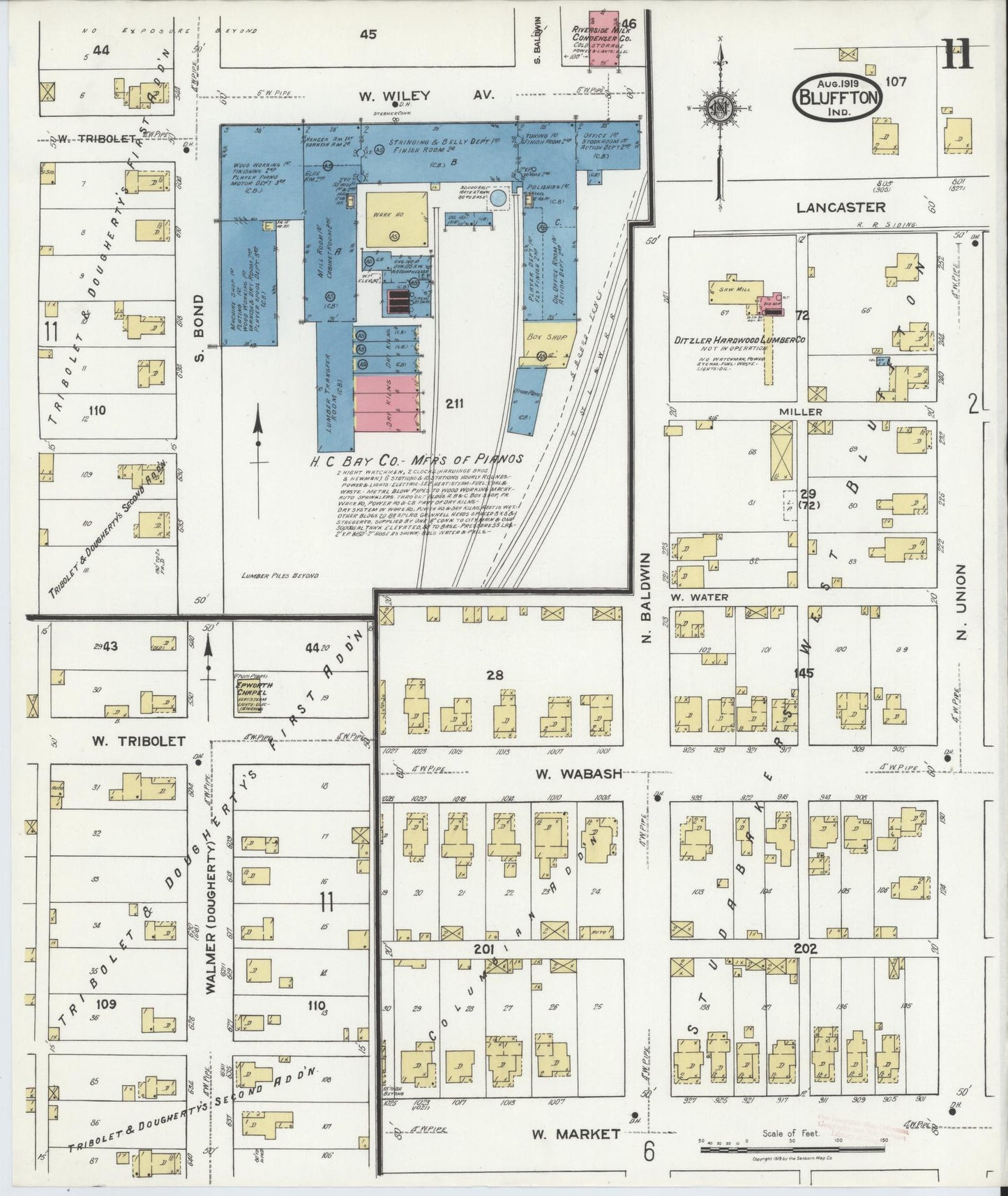 Sanborn Fire Insurance Map from Bluffton, Wells County, Indiana (1919), Sheet #0011 - Historic Sanborn Fire Insurance Map Print, vintage old map wall art, antique decor, genealogy gift, Indiana Indiana map