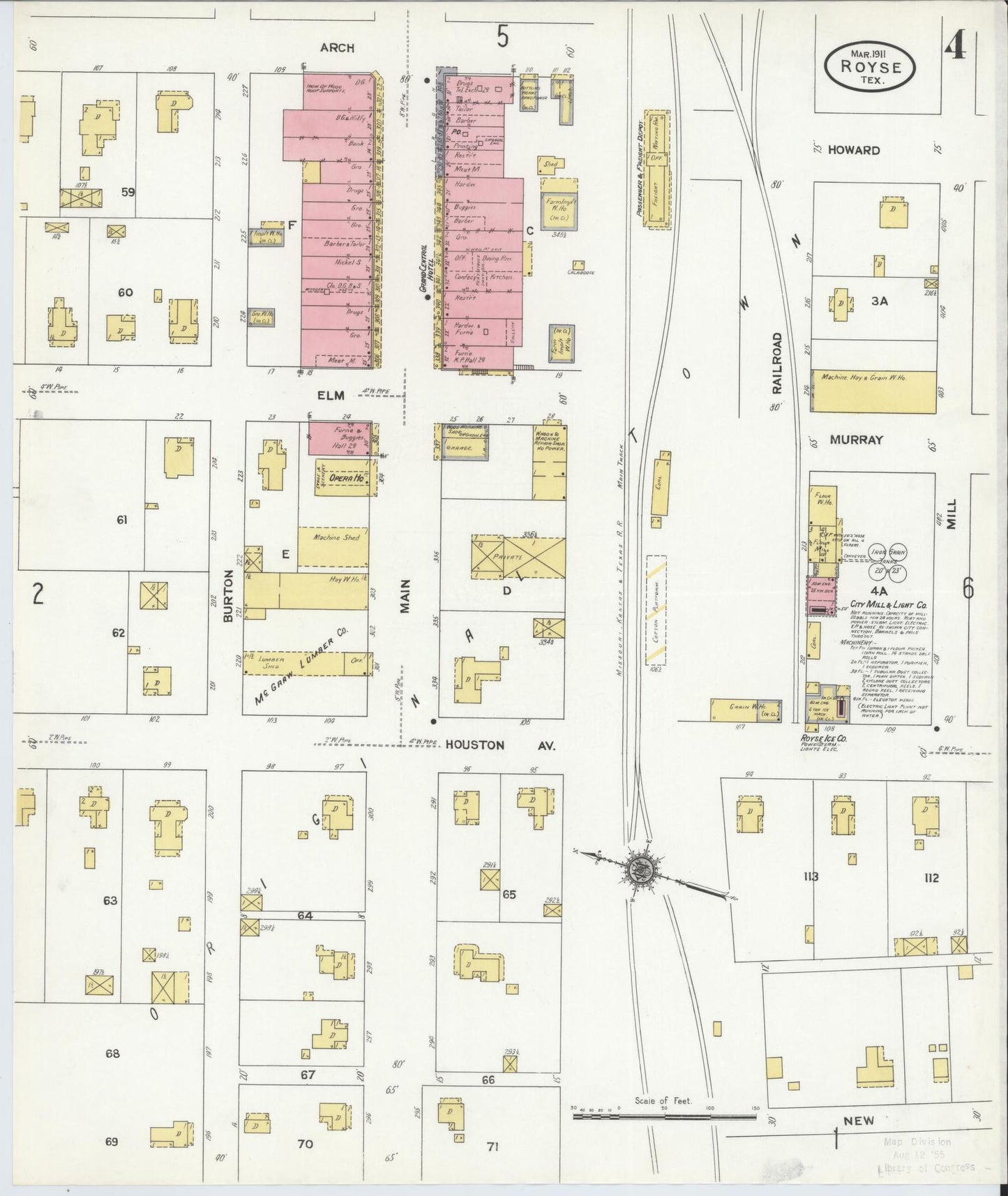 Sanborn Fire Insurance Map from Royse City, Rockwell County, Texas (1911), Sheet #0004 - Complete Map Set gallery image, historic Sanborn map, vintage wall art, Texas Texas