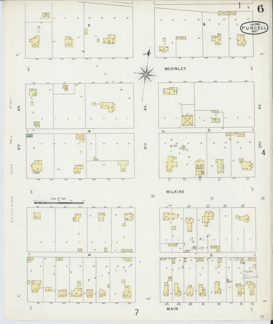 Sanborn Fire Insurance Map from Purcell, McClain County, Oklahoma (1896), Sheet #0006 - Historic Sanborn Fire Insurance Map Print, vintage old map wall art, antique decor, genealogy gift, Oklahoma Oklahoma map