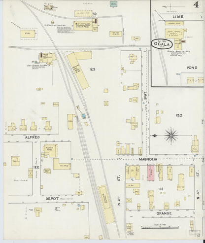 Sanborn Fire Insurance Map from Ocala, Marion County, Florida (1891), Sheet #0004 - Historic Sanborn Fire Insurance Map Print, vintage old map wall art, antique decor, genealogy gift, Florida Florida map