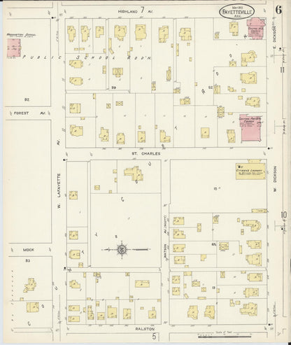 Sanborn Fire Insurance Map from Fayetteville, Washington County, Arkansas (1913), Sheet #0006 - Complete Map Set gallery image, historic Sanborn map, vintage wall art, Arkansas Arkansas