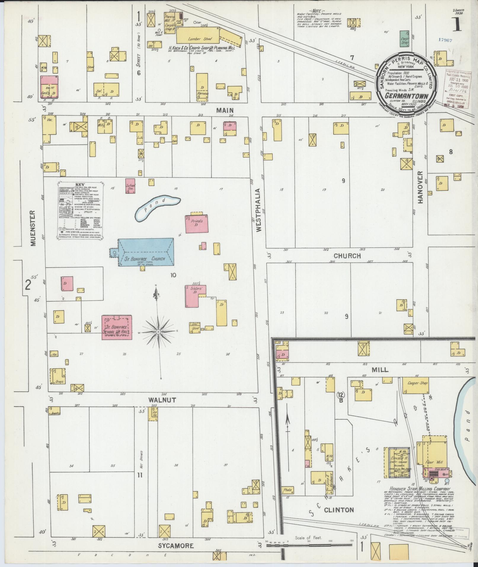 Sanborn Fire Insurance Map from Germantown, Clinton County, Illinois (1900), Sheet #0001 - Historic Sanborn Fire Insurance Map Print, vintage old map wall art, antique decor, genealogy gift, Illinois Illinois map