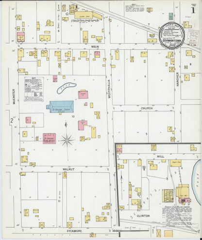 Sanborn Fire Insurance Map from Germantown, Clinton County, Illinois (1900), Sheet #0001 - Historic Sanborn Fire Insurance Map Print, vintage old map wall art, antique decor, genealogy gift, Illinois Illinois map