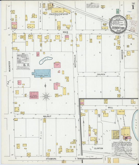 Sanborn Fire Insurance Map from Germantown, Clinton County, Illinois (1900), Sheet #0001 - Historic Sanborn Fire Insurance Map Print, vintage old map wall art, antique decor, genealogy gift, Illinois Illinois map