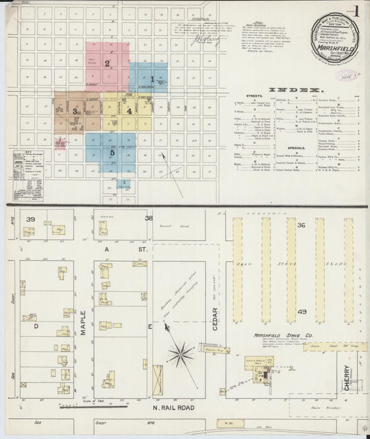Sanborn Fire Insurance Map from Marshfield, Wood County, Wisconsin (1887), Sheet #0001 - Historic Sanborn Fire Insurance Map Print, vintage old map wall art, antique decor, genealogy gift, Wisconsin Wisconsin map
