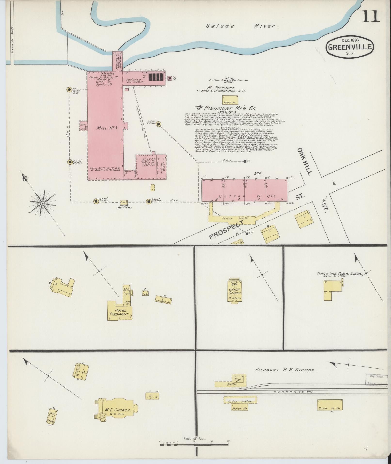 Sanborn Fire Insurance Map from Greenville, Greenville County, South Carolina (1893), Sheet #0011 - Complete Map Set gallery image, historic Sanborn map, vintage wall art, South Carolina South Carolina