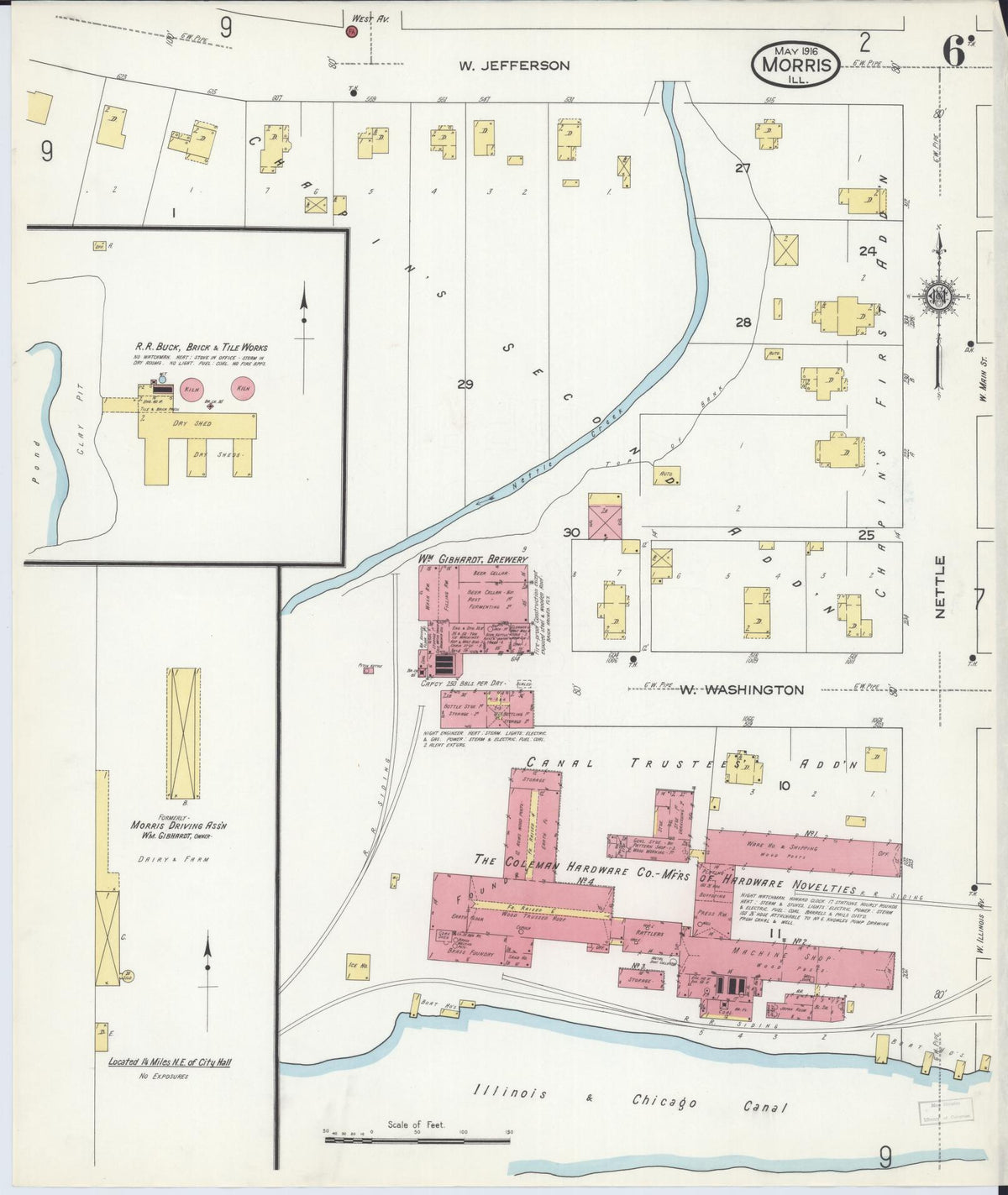 Sanborn Fire Insurance Map from Morris, Grundy County, Illinois (1916), Sheet #0006 - Historic Sanborn Fire Insurance Map Print, vintage old map wall art, antique decor, genealogy gift, Illinois Illinois map