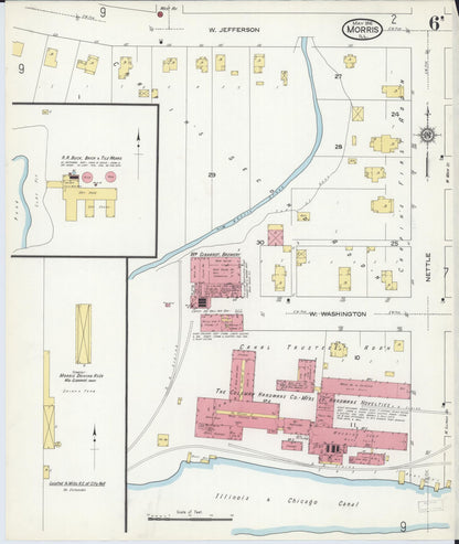 Sanborn Fire Insurance Map from Morris, Grundy County, Illinois (1916), Sheet #0006 - Historic Sanborn Fire Insurance Map Print, vintage old map wall art, antique decor, genealogy gift, Illinois Illinois map