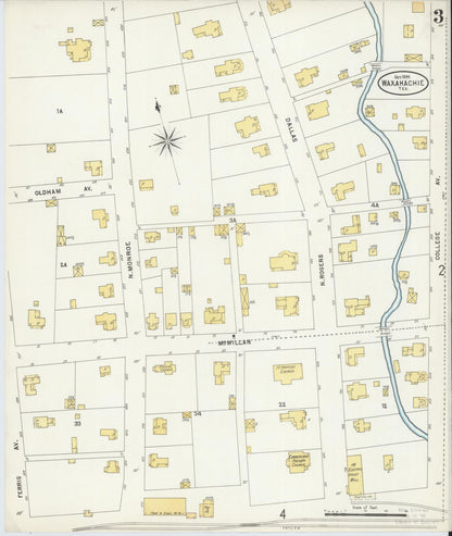 Sanborn Fire Insurance Map from Waxahachie, Ellis County, Texas (1898), Sheet #0003 - Historic Sanborn Fire Insurance Map Print, vintage old map wall art, antique decor, genealogy gift, Texas Texas map