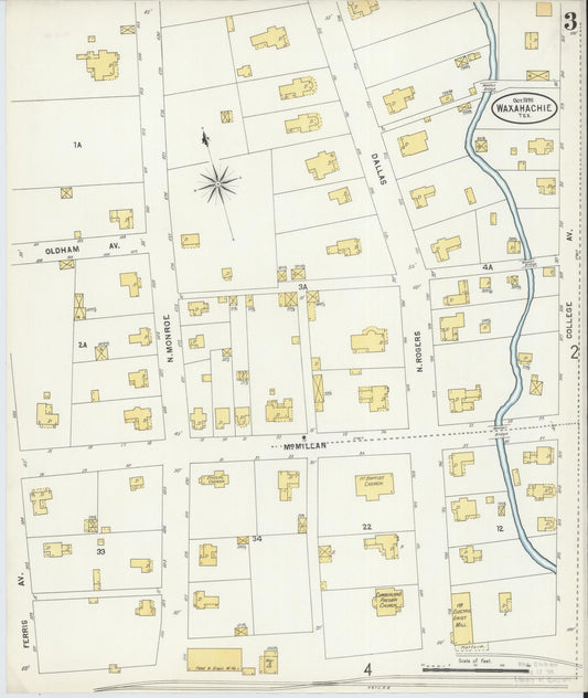 Sanborn Fire Insurance Map from Waxahachie, Ellis County, Texas (1898), Sheet #0003 - Historic Sanborn Fire Insurance Map Print, vintage old map wall art, antique decor, genealogy gift, Texas Texas map