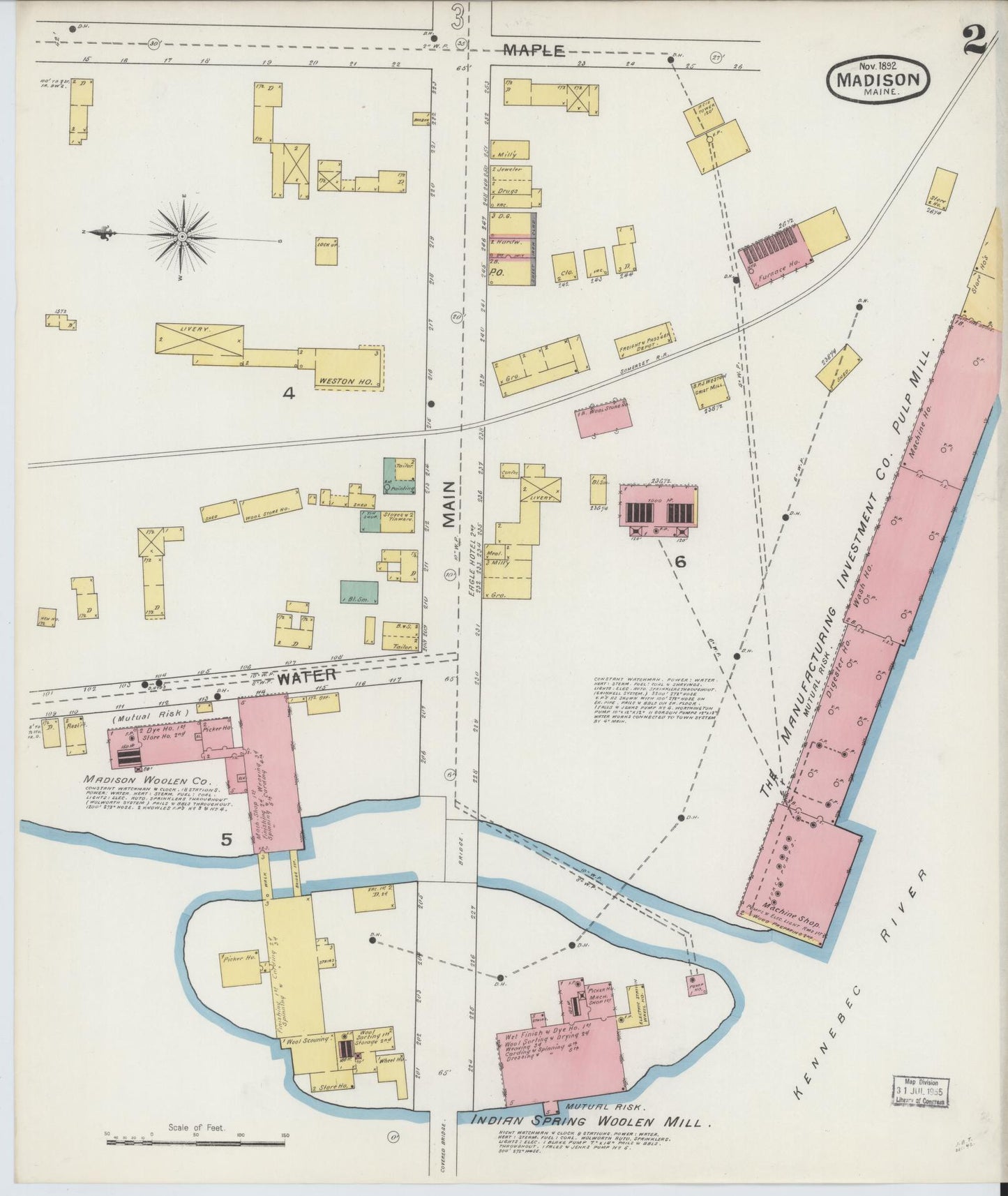 Sanborn Fire Insurance Map from Madison, Somerset County, Maine (1892), Sheet #0002 - Complete Map Set gallery image, historic Sanborn map, vintage wall art, Maine Maine
