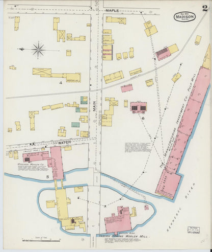 Sanborn Fire Insurance Map from Madison, Somerset County, Maine (1892), Sheet #0002 - Complete Map Set gallery image, historic Sanborn map, vintage wall art, Maine Maine