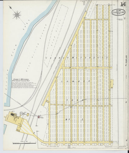 Sanborn Fire Insurance Map from Cadillac, Wexford County, Michigan (1895), Sheet #0014 - Historic Sanborn Fire Insurance Map Print, vintage old map wall art, antique decor, genealogy gift, Michigan Michigan map