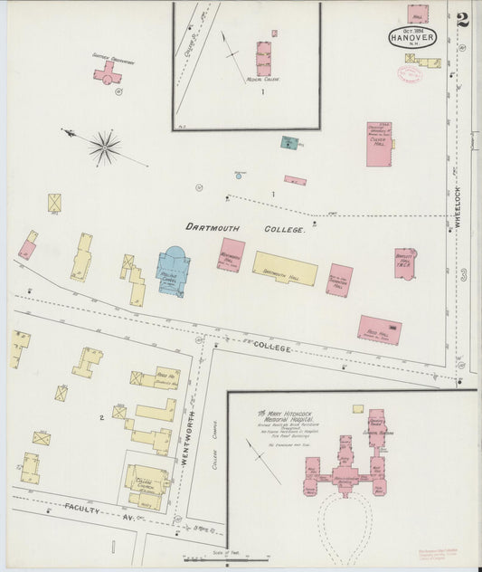 Sanborn Fire Insurance Map from Hanover, Grafton County, New Hampshire (1894), Sheet #0002 - Historic Sanborn Fire Insurance Map Print, vintage old map wall art, antique decor, genealogy gift, New Hampshire New Hampshire map