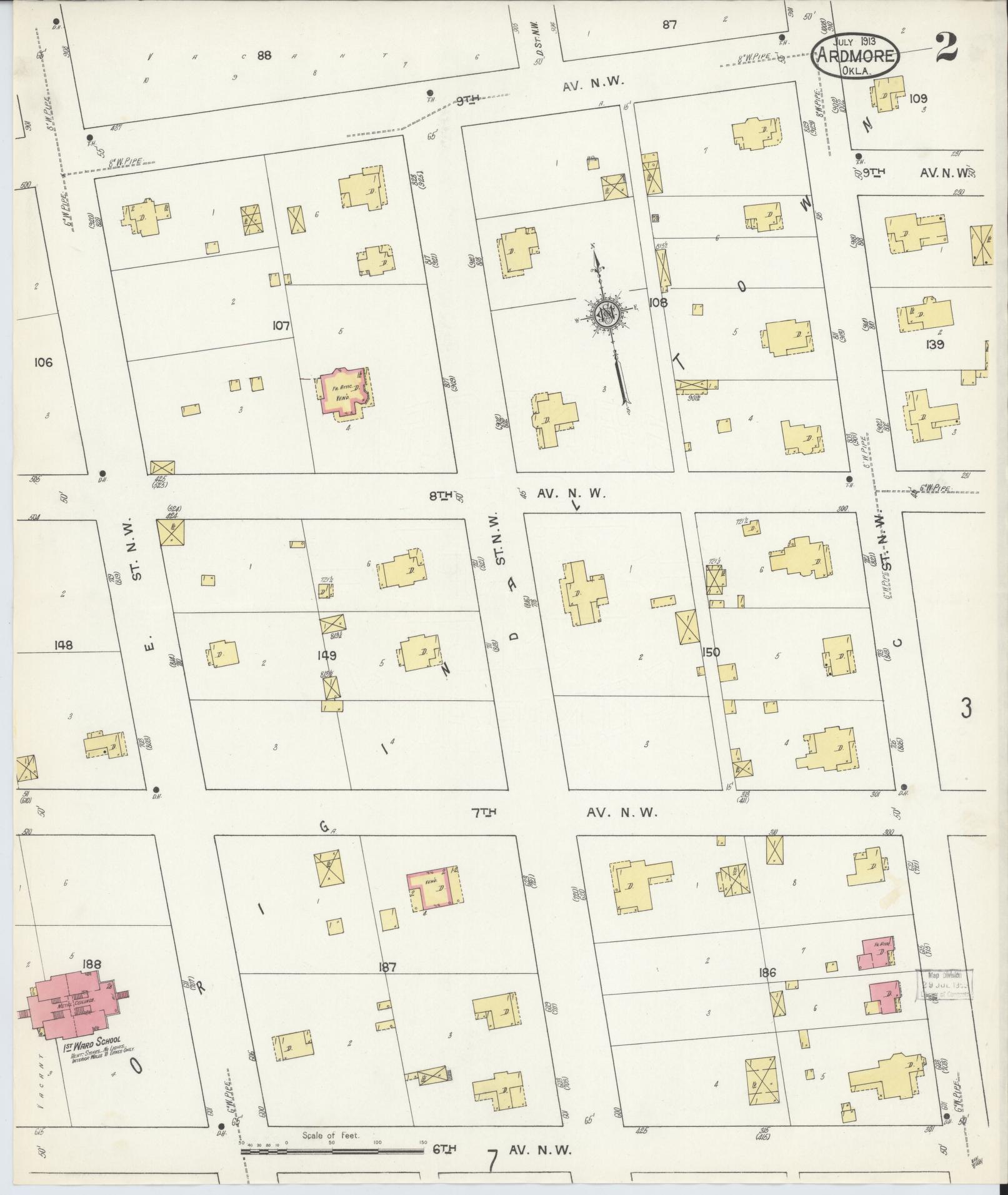 Sanborn Fire Insurance Map from Ardmore, Carter County, Oklahoma (1913), Sheet #0002 - Complete Map Set gallery image, historic Sanborn map, vintage wall art, Oklahoma Oklahoma