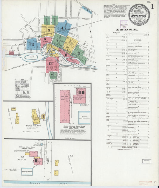 Sanborn Fire Insurance Map from Waterloo, Seneca County, New York (1904), Sheet #0001 - Historic Sanborn Fire Insurance Map Print, vintage old map wall art, antique decor, genealogy gift, New York New York map