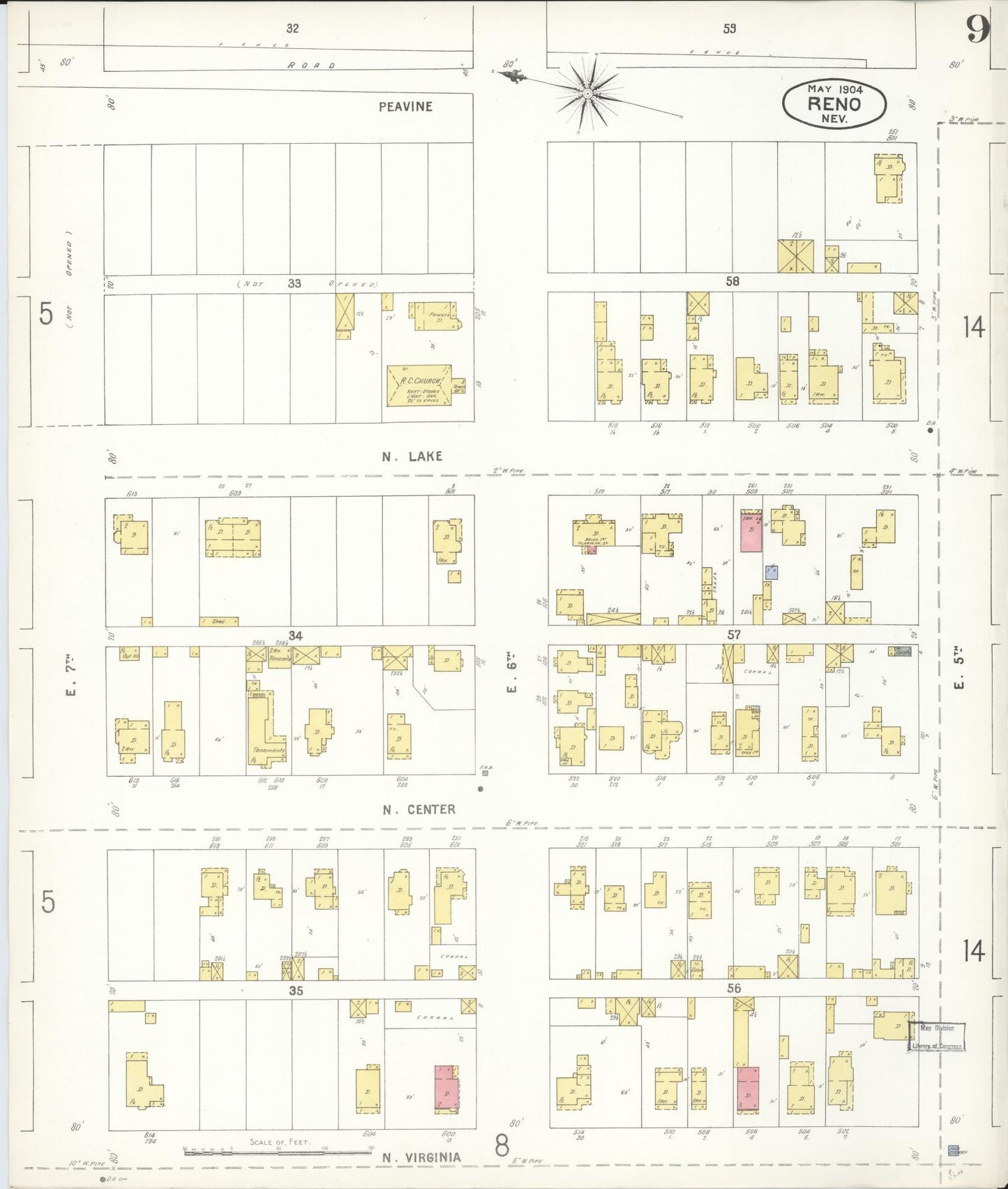Sanborn Fire Insurance Map from Reno, Washoe County, Nevada (1904), Sheet #0009 - Complete Map Set gallery image, historic Sanborn map, vintage wall art, Nevada Nevada