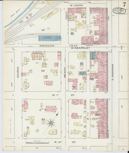 Sanborn Fire Insurance Map from Flint, Genesee County, Michigan (1886), Sheet #0007 - Historic Sanborn Fire Insurance Map Print, vintage old map wall art, antique decor, genealogy gift, Michigan Michigan map