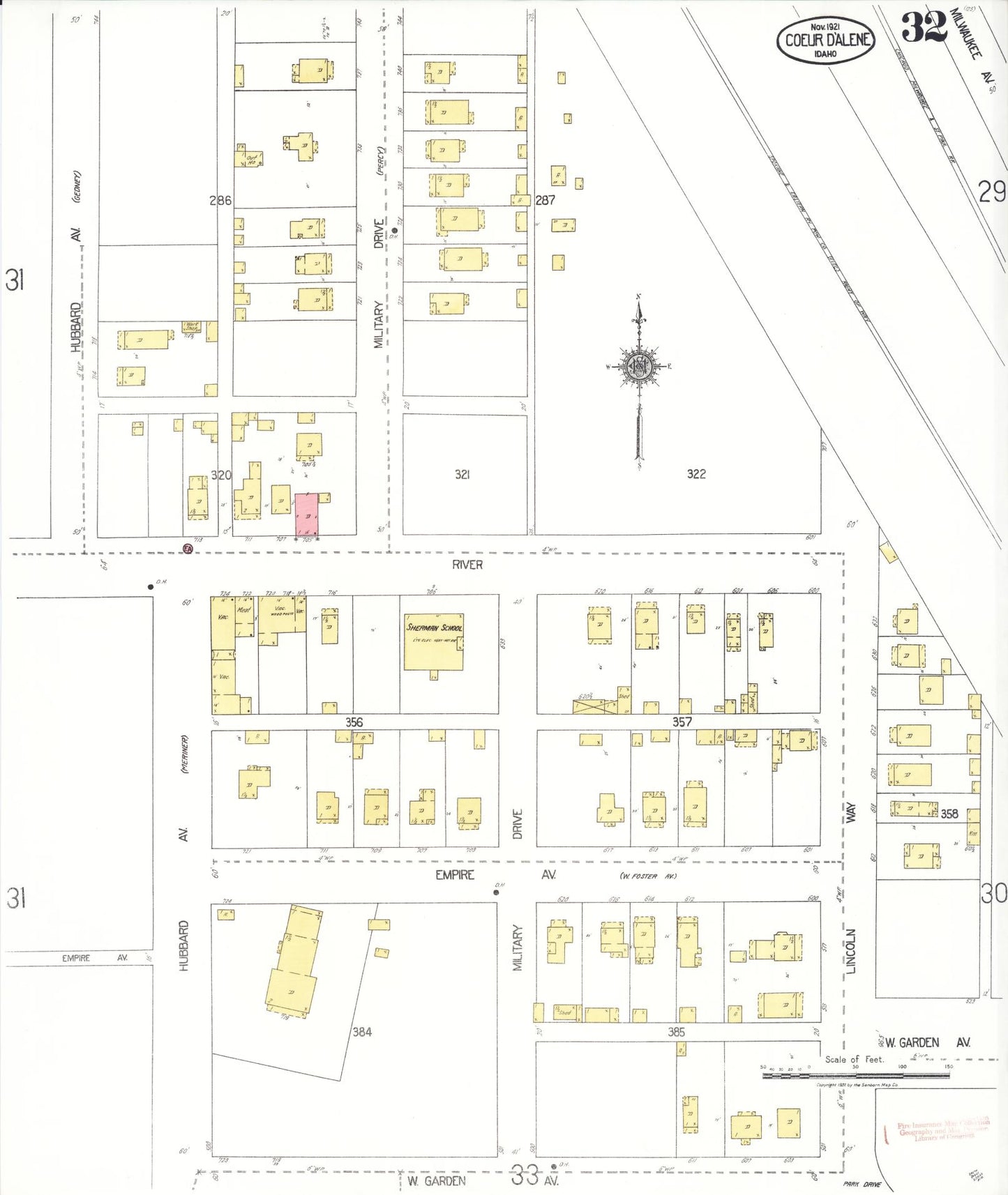 Sanborn Fire Insurance Map from Coeur D'alene, Kootenai County, Idaho (1921), Sheet #0032 - Complete Map Set gallery image, historic Sanborn map, vintage wall art, Idaho Idaho