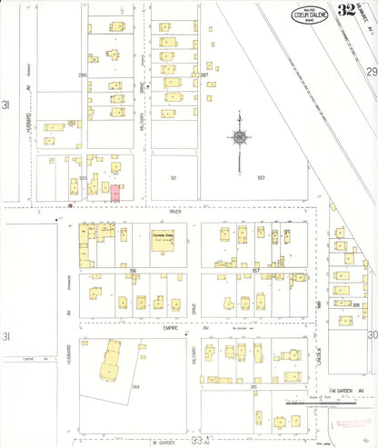 Sanborn Fire Insurance Map from Coeur D'alene, Kootenai County, Idaho (1921), Sheet #0032 - Complete Map Set gallery image, historic Sanborn map, vintage wall art, Idaho Idaho