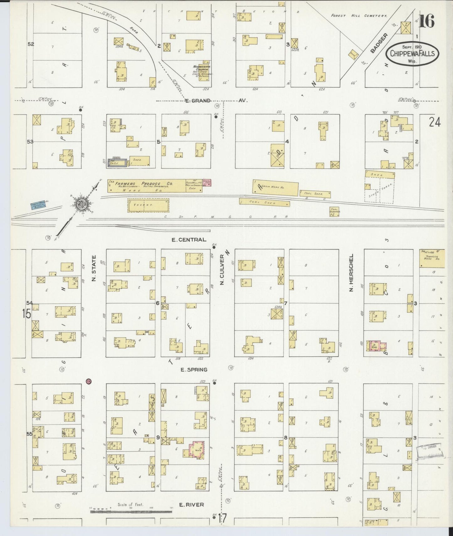 Sanborn Fire Insurance Map from Chippewa Falls, Chippewa County, Wisconsin (1910), Sheet #0016 - Historic Sanborn Fire Insurance Map Print, vintage old map wall art, antique decor, genealogy gift, Wisconsin Wisconsin map