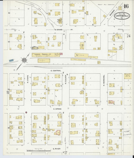Sanborn Fire Insurance Map from Chippewa Falls, Chippewa County, Wisconsin (1910), Sheet #0016 - Historic Sanborn Fire Insurance Map Print, vintage old map wall art, antique decor, genealogy gift, Wisconsin Wisconsin map