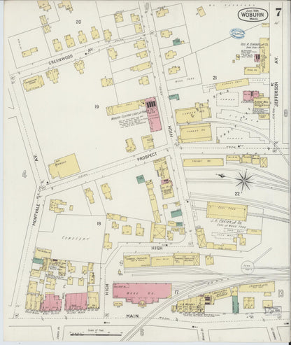 Sanborn Fire Insurance Map from Woburn, Middlesex County, Massachusetts (1894), Sheet #0007 - Historic Sanborn Fire Insurance Map Print, vintage old map wall art, antique decor, genealogy gift, Massachusetts Massachusetts map