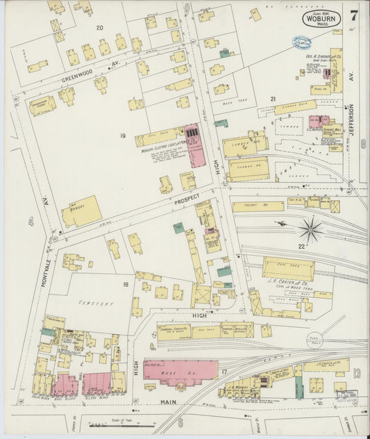 Sanborn Fire Insurance Map from Woburn, Middlesex County, Massachusetts (1894), Sheet #0007 - Historic Sanborn Fire Insurance Map Print, vintage old map wall art, antique decor, genealogy gift, Massachusetts Massachusetts map
