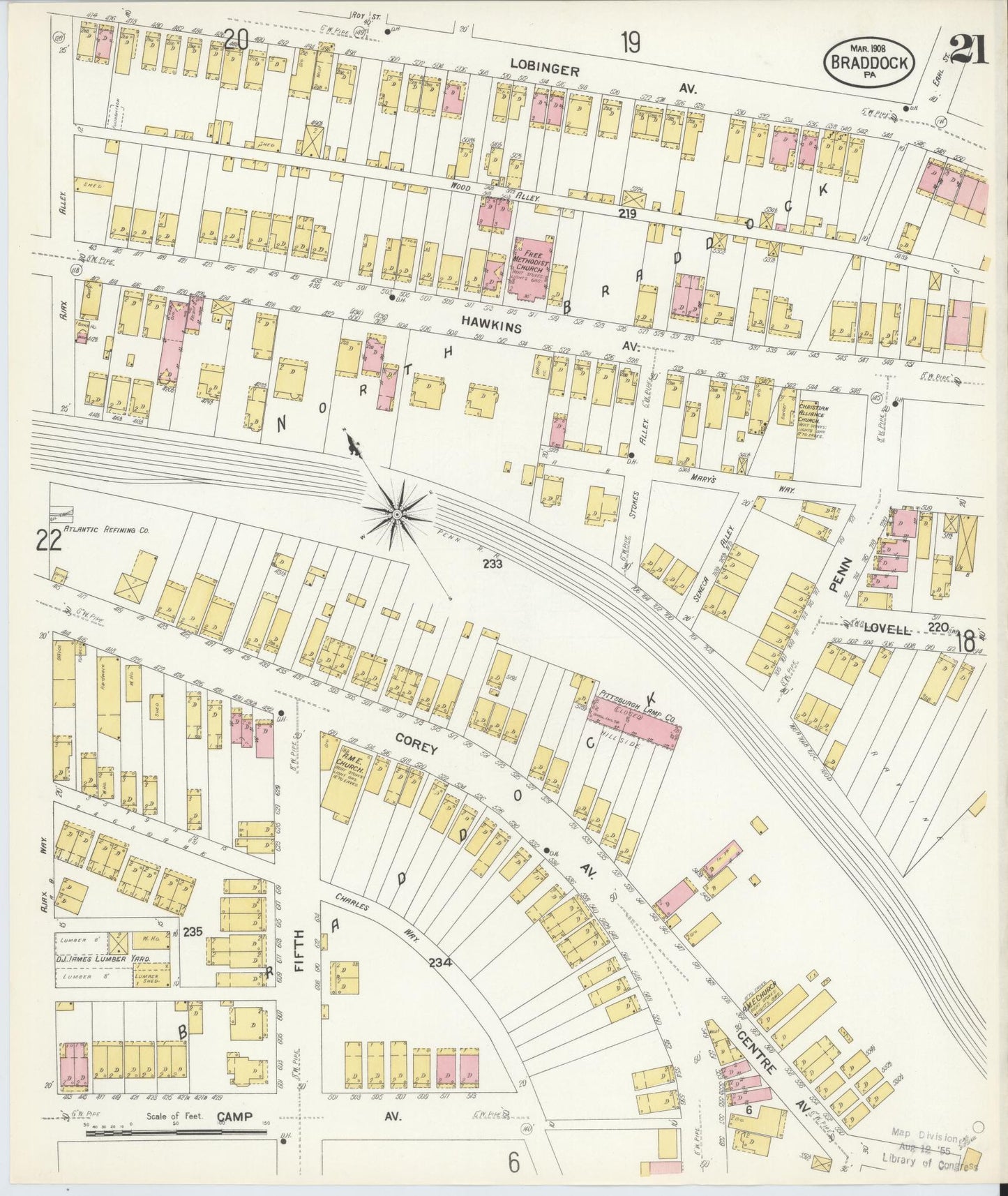 Sanborn Fire Insurance Map from Braddock, Allegheny County, Pennsylvania (1908), Sheet #0021 - Historic Sanborn Fire Insurance Map Print, vintage old map wall art, antique decor, genealogy gift, Pennsylvania Pennsylvania map
