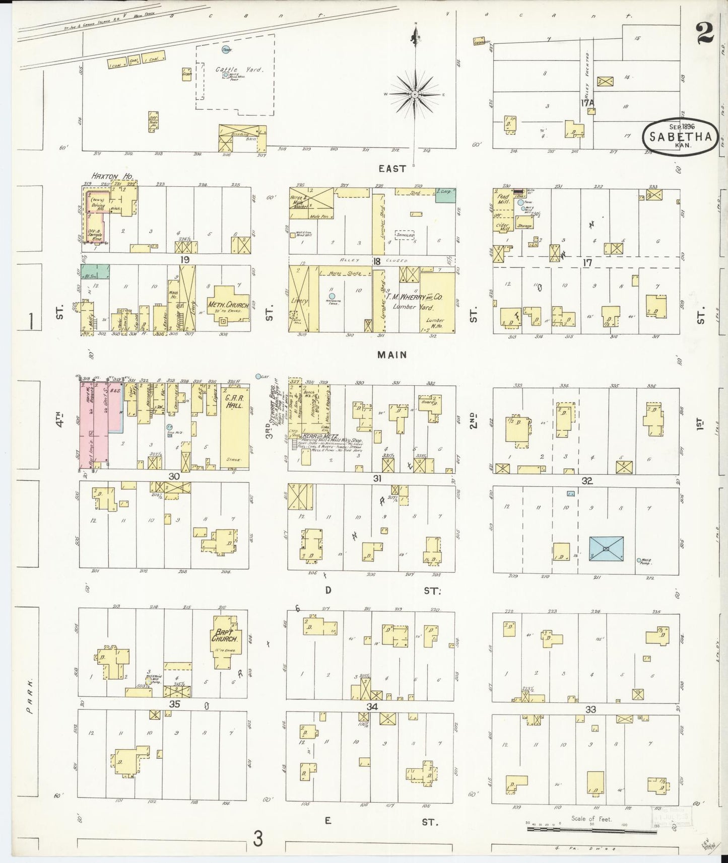 Sanborn Fire Insurance Map from Sabetha, Nemaha County, Kansas (1896), Sheet #0002 - Complete Map Set gallery image, historic Sanborn map, vintage wall art, Kansas Kansas