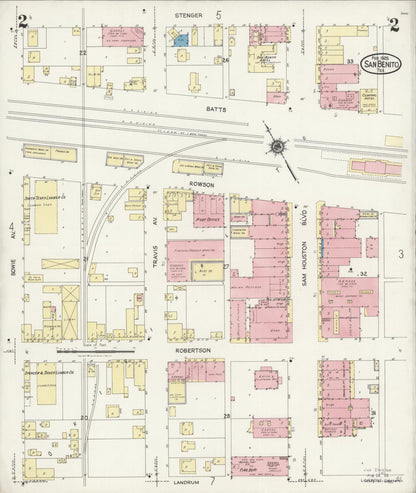 Sanborn Fire Insurance Map from San Benito, Cameron County, Texas (1925), Sheet #0002 - Complete Map Set gallery image, historic Sanborn map, vintage wall art, Texas Texas