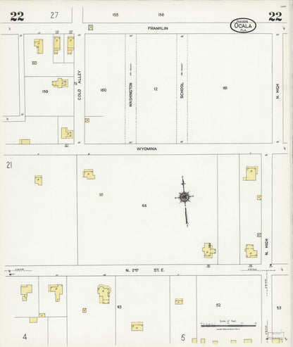 Sanborn Fire Insurance Map from Ocala, Marion County, Florida (1924), Sheet #0022 - Historic Sanborn Fire Insurance Map Print, vintage old map wall art, antique decor, genealogy gift, Florida Florida map