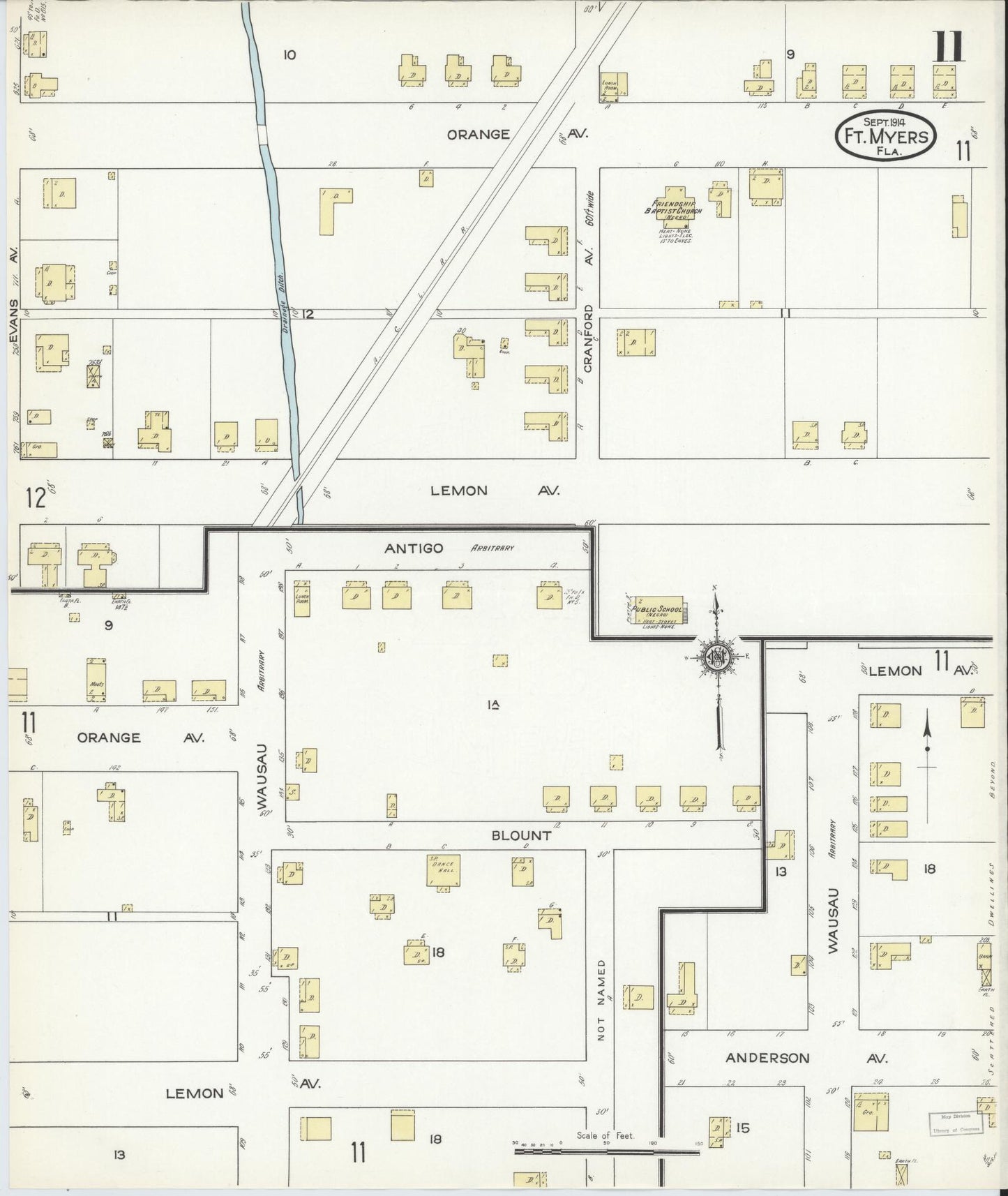 Sanborn Fire Insurance Map from Fort Myers, Lee County, Florida (1914), Sheet #0011 - Complete Map Set gallery image, historic Sanborn map, vintage wall art, Florida Florida
