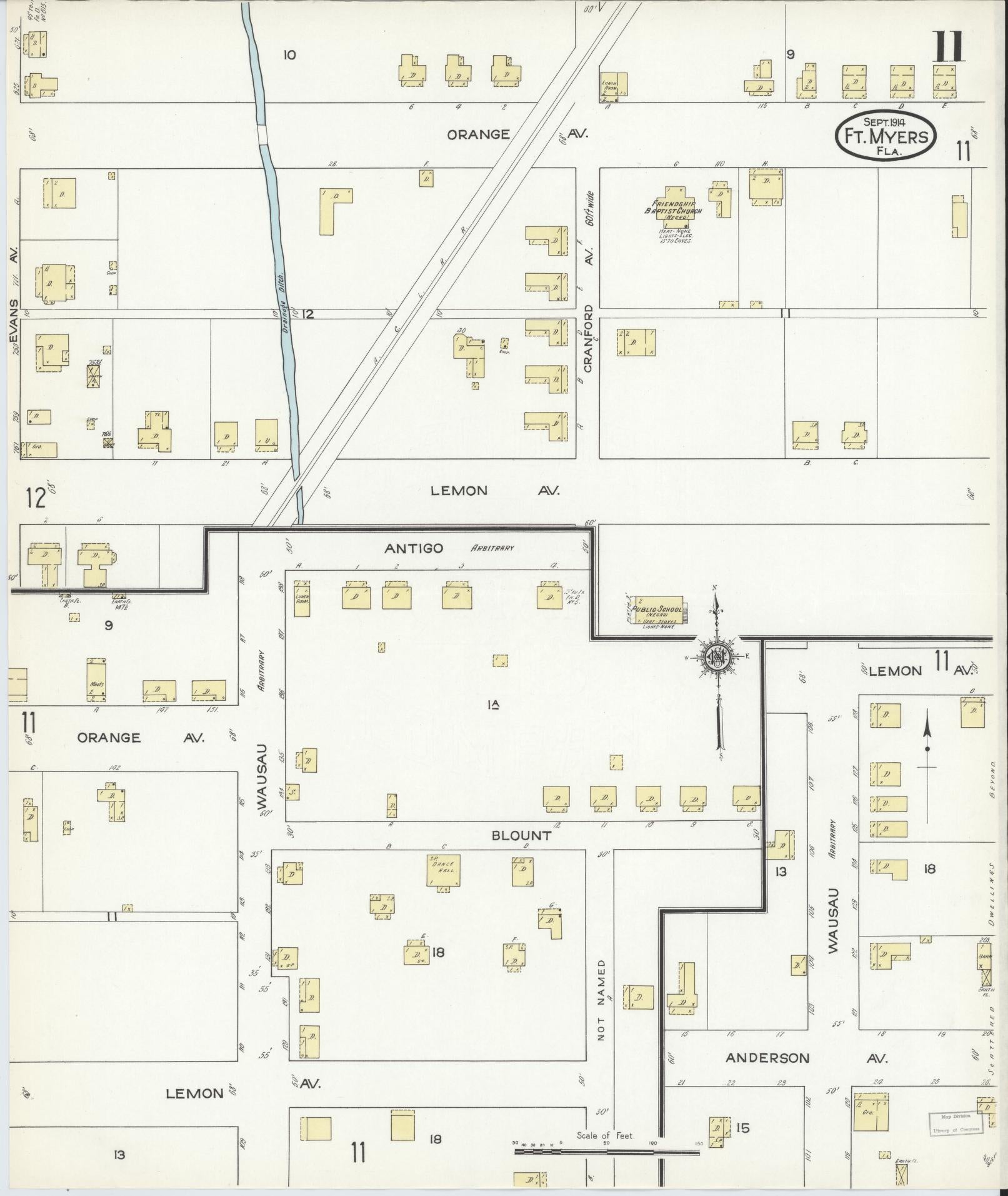 Sanborn Fire Insurance Map from Fort Myers, Lee County, Florida (1914), Sheet #0011 - Complete Map Set gallery image, historic Sanborn map, vintage wall art, Florida Florida