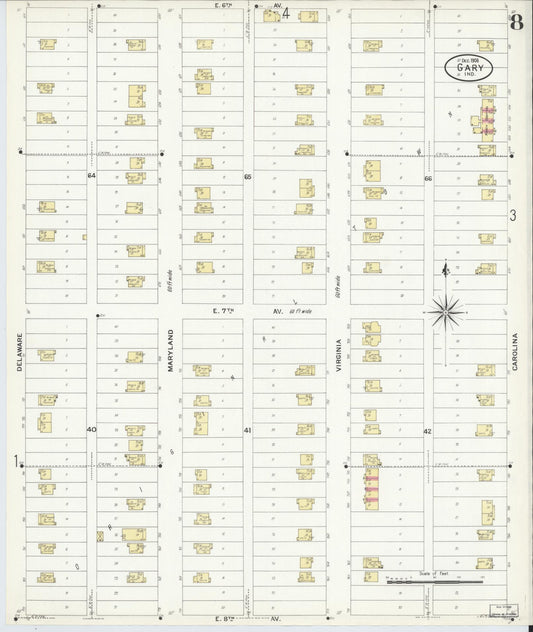 Sanborn Fire Insurance Map from Gary, Lake County, Indiana (1908), Sheet #0008 - Historic Sanborn Fire Insurance Map Print, vintage old map wall art, antique decor, genealogy gift, Indiana Indiana map