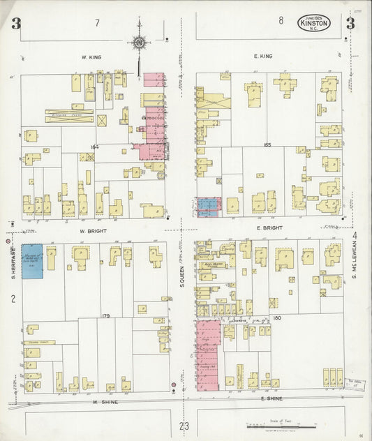 Sanborn Fire Insurance Map from Kinston, Lenoir County, North Carolina (1925), Sheet #0003 - Historic Sanborn Fire Insurance Map Print, vintage old map wall art, antique decor, genealogy gift, North Carolina North Carolina map