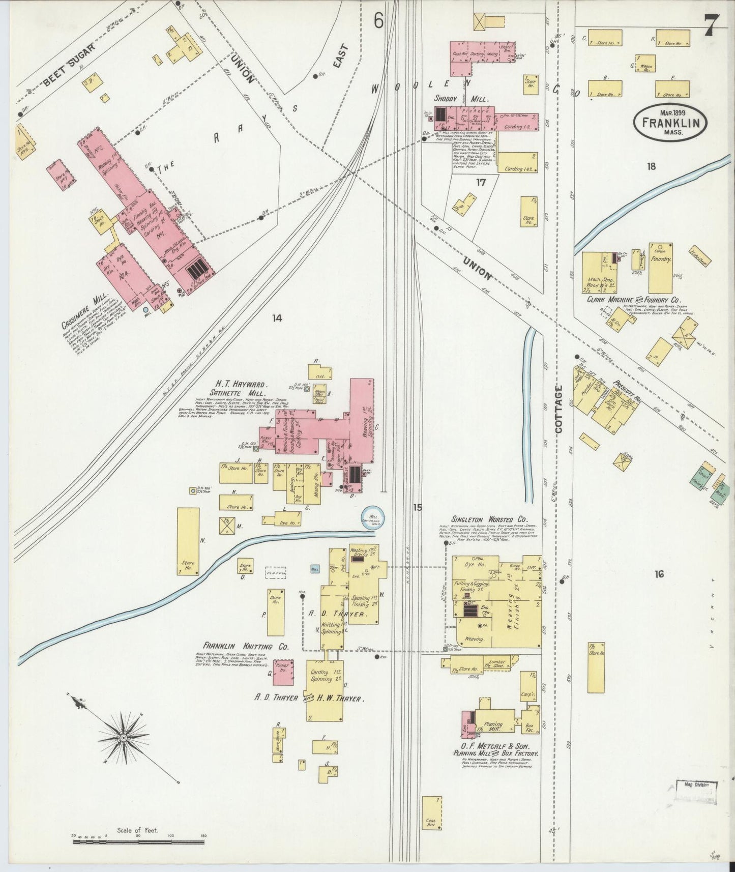 Sanborn Fire Insurance Map from Franklin, Norfolk County, Massachusetts (1899), Sheet #0007 - Complete Map Set gallery image, historic Sanborn map, vintage wall art, Massachusetts Massachusetts