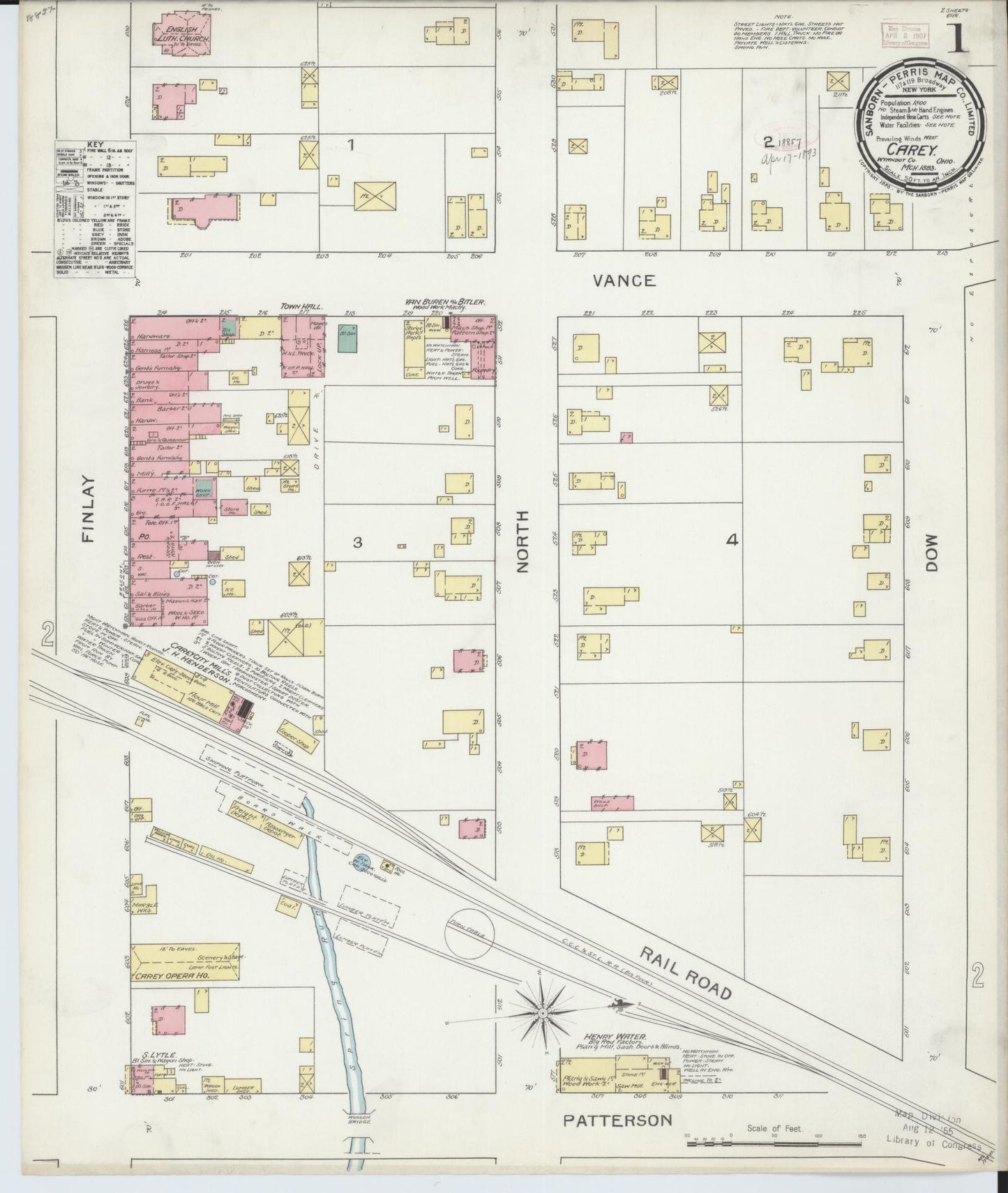 Sanborn Fire Insurance Map from Carey, Wyandot County, Ohio (1893), Sheet #0001 - Complete Map Set gallery image, historic Sanborn map, vintage wall art, Ohio Ohio