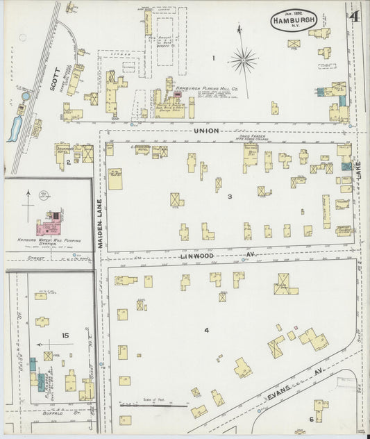 Sanborn Fire Insurance Map from Hamburg, Erie County, New York (1892), Sheet #0004 - Historic Sanborn Fire Insurance Map Print, vintage old map wall art, antique decor, genealogy gift, New York New York map