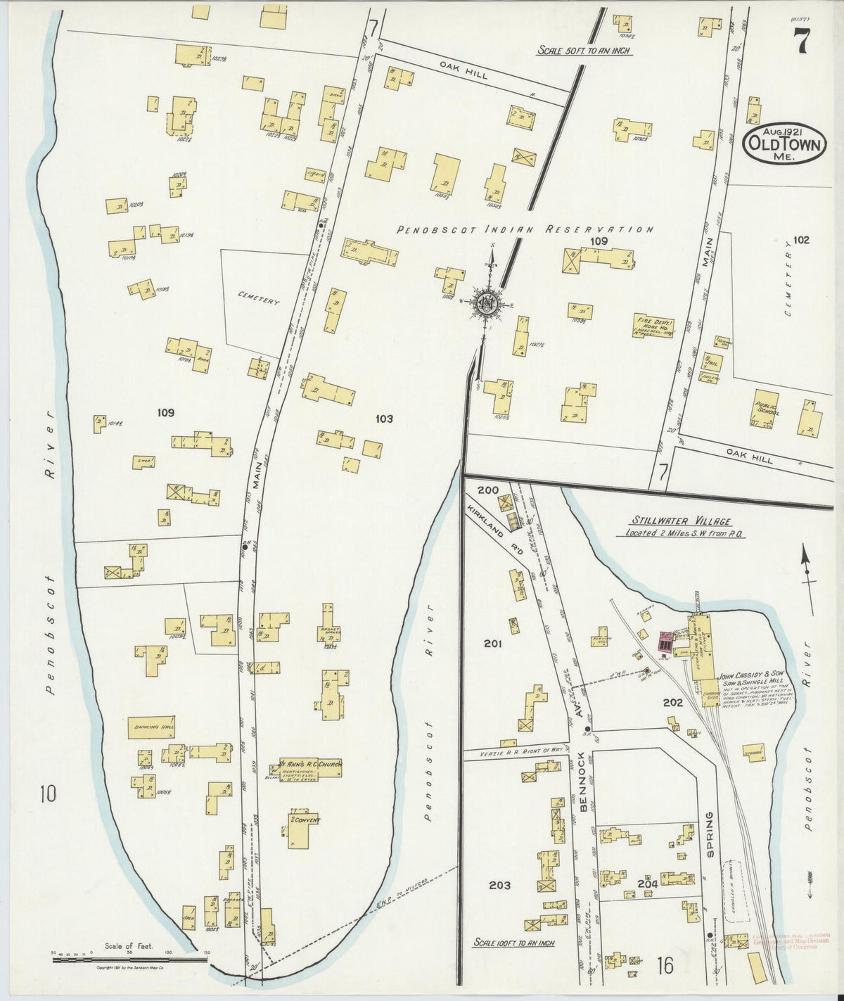 Sanborn Fire Insurance Map from Old Town, Penobscot County, Maine (1921), Sheet #0007 - Complete Map Set gallery image, historic Sanborn map, vintage wall art, Maine Maine