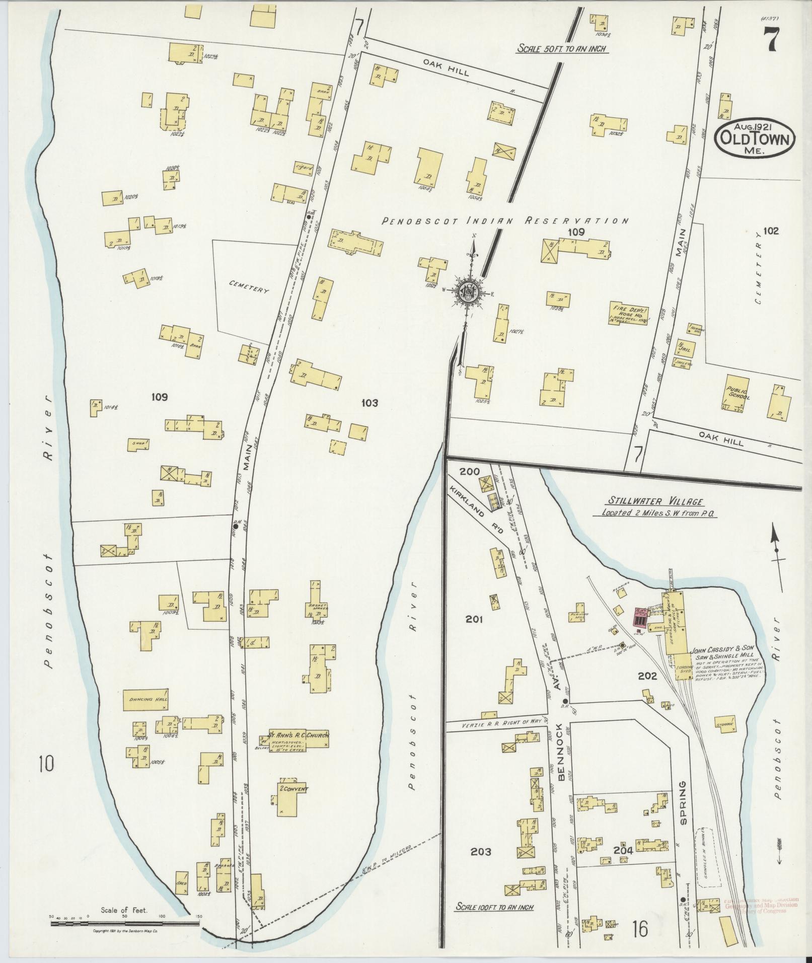 Sanborn Fire Insurance Map from Old Town, Penobscot County, Maine (1921), Sheet #0007 - Complete Map Set gallery image, historic Sanborn map, vintage wall art, Maine Maine
