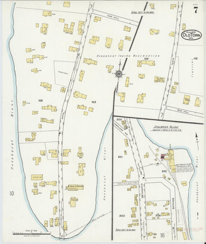 Sanborn Fire Insurance Map from Old Town, Penobscot County, Maine (1921), Sheet #0007 - Complete Map Set gallery image, historic Sanborn map, vintage wall art, Maine Maine