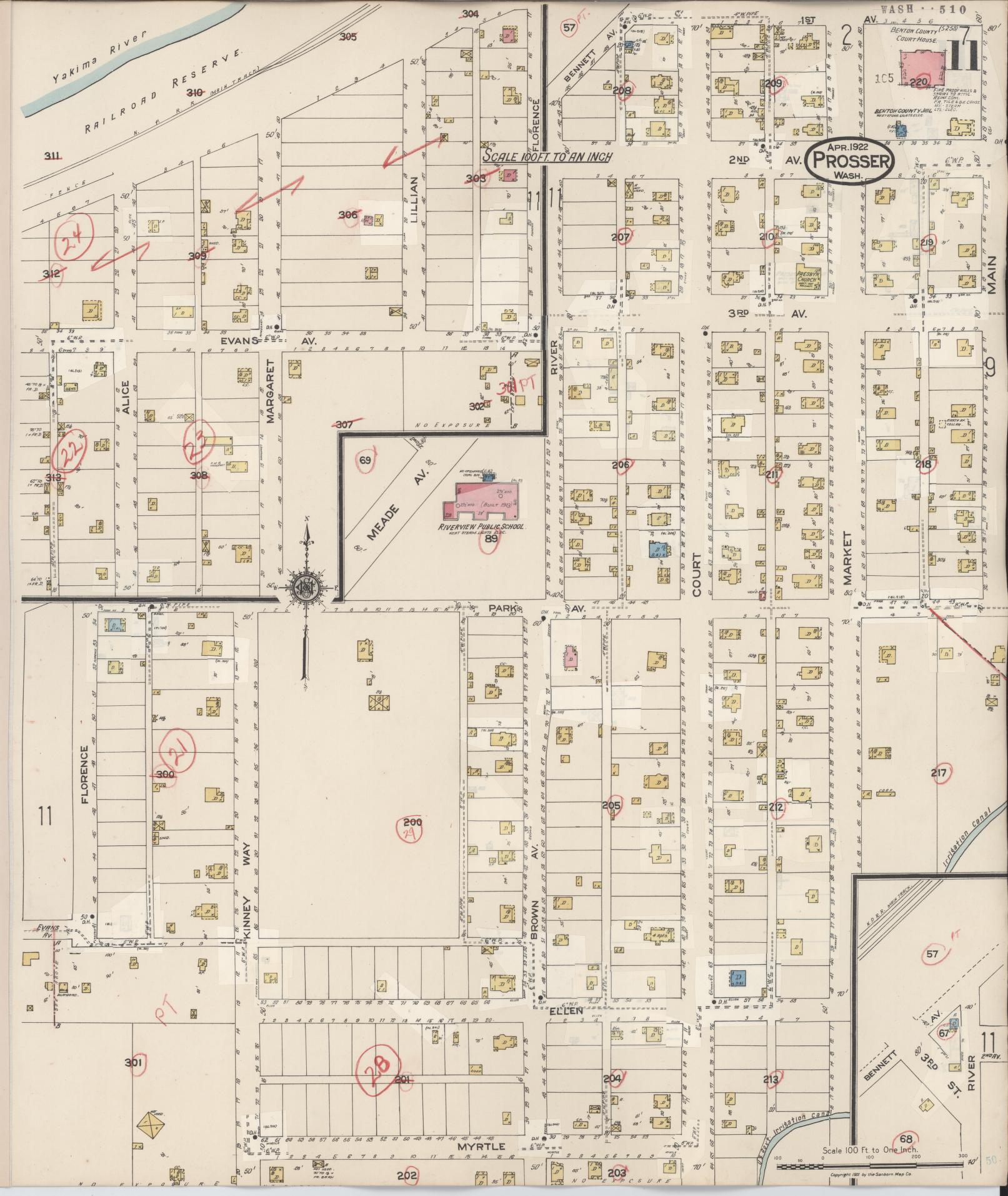 Sanborn Fire Insurance Map from Prosser, Benton County, Washington (1944), Sheet #0011 - Complete Map Set gallery image, historic Sanborn map, vintage wall art, Washington Washington